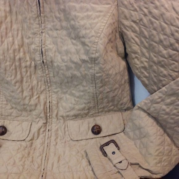Y2K Merona Diamond Quilted Moto Jacket Women's -M Pockets Full Zip Buckles Tan - Picture 6 of 12